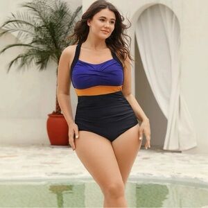 Boomchic Twisted Front Color Contrast One-Piece Swimsuit Size 18-20